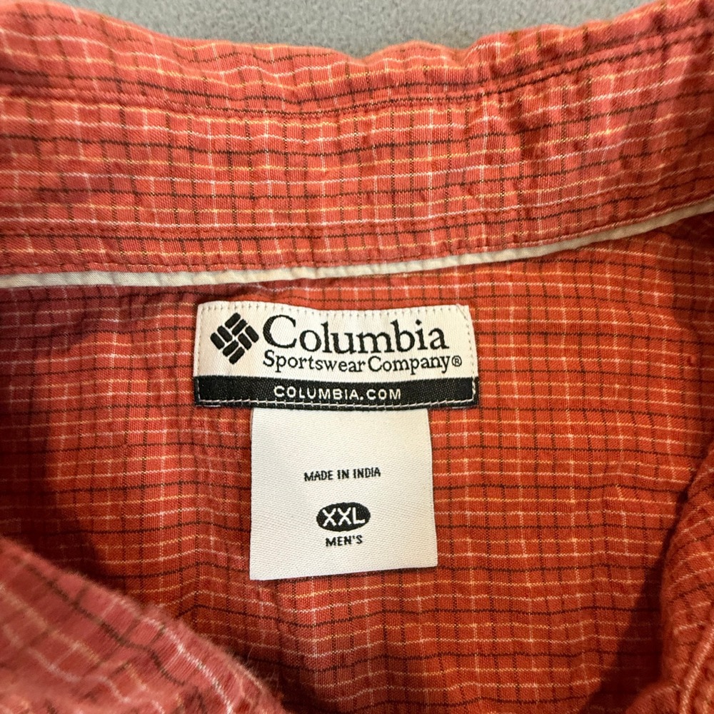 Columbia Shirt Mens XXL Orange Grid Plaid Short Sleeve Cotton Fishing Outdoor - Picture 8 of 11